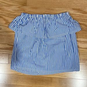 striped strapless top with ruffle